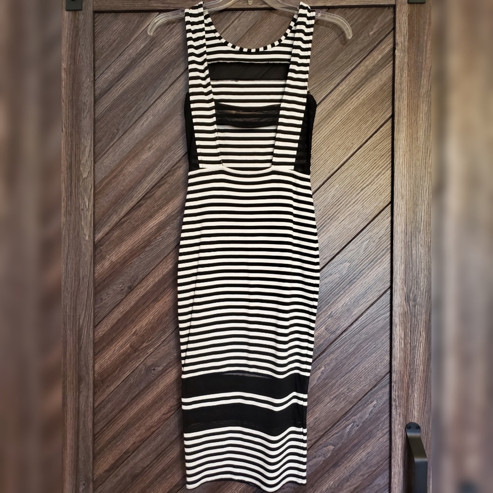 ASOS striped dress with mesh inserts